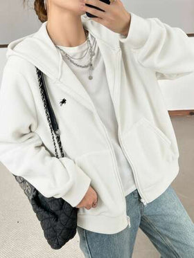 SHEIN جاكيت أبيض قابل للعكس مطرز بخيول للمراهقات، بتصميم كاجوال فضفاض، بطراز كلية بسيط