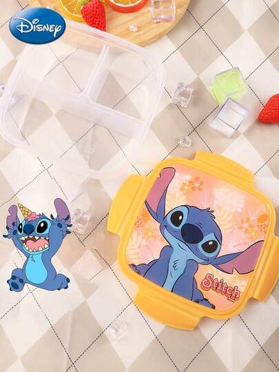 Disney 1 قطعة صندوق غداء مرخص رسميًا بتصميم ستيتش 3 شبكات ، صندوق غداء محمول للعمل والرحلات ، حاوية حفظ الفاكهة ، لوازم مطبخ منزلية جميلة ، هدية للأصدقاء المقربين