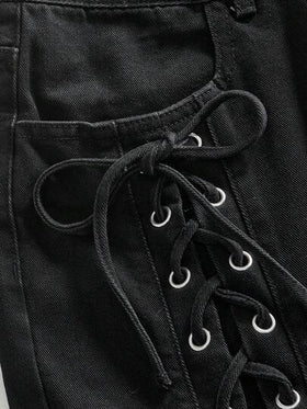 ROMWE MEN Casual بنطلون جينز رجالي فضفاض مريح بحزام متقاطع للتنقل