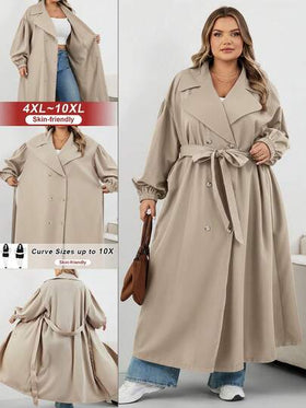 SHEIN CURVE+ معطف نسائي أسود طويل، جاكيت أسود طويل الأكمام بسيط للاستخدام اليومي، معطف نسائي، معطف نسائي