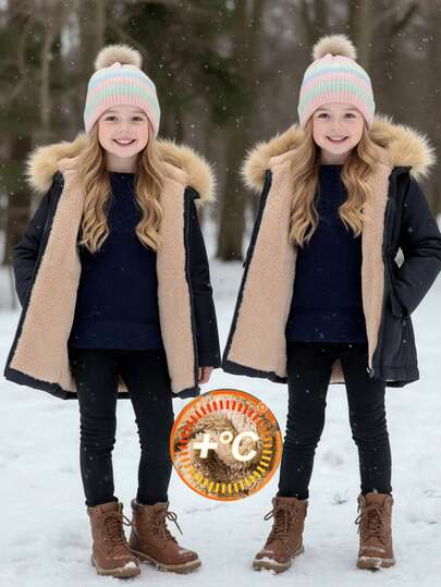 Emery Rose Kids Emery Rose Kids معطف كاجوال مبطن بالحرارة ذو لون أحادي للنساء في فصلي الخريف والشتاء
