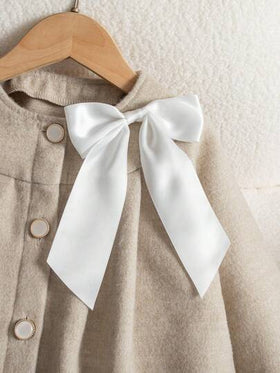 Elladie kids 1 قطعة معطف شتوي متوسط الطول للفتيات الشابات الإصدار الكوري الجديد لعام 2025، بياقة مستديرة وأمام مفتوح بتصميم فضفاض، أكمام طويلة قابلة للإزالة بفيونكة، معطف رياضي أنيق وبسيط