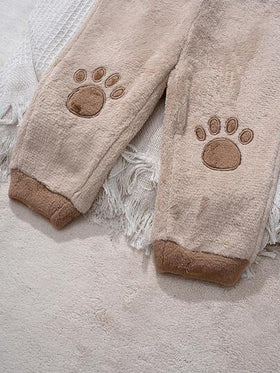 Cozy Pixies مجموعة من قميص ثقيل بياقة طاقم بأكمام طويلة وبنطال بخصر مطاطي مبطن للأطفال الصبيان بنمط الدب الكرتوني