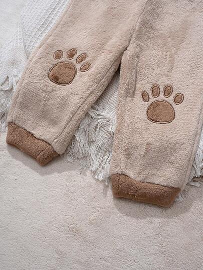 Cozy Pixies مجموعة من قميص ثقيل بياقة طاقم بأكمام طويلة وبنطال بخصر مطاطي مبطن للأطفال الصبيان بنمط الدب الكرتوني