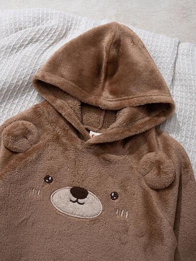 Cozy Pixies مجموعة من قميص ثقيل بياقة طاقم بأكمام طويلة وبنطال بخصر مطاطي مبطن للأطفال الصبيان بنمط الدب الكرتوني