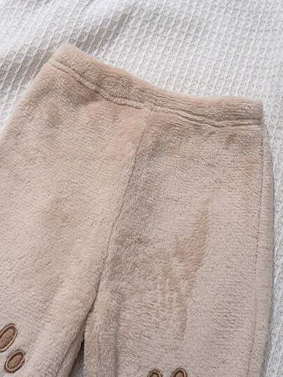 Cozy Pixies مجموعة من قميص ثقيل بياقة طاقم بأكمام طويلة وبنطال بخصر مطاطي مبطن للأطفال الصبيان بنمط الدب الكرتوني