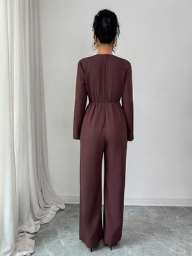 Selianne جمبسوت أنيقة للنساء بأكمام طويلة وأمامية متقاطعة ذات لون أحادي