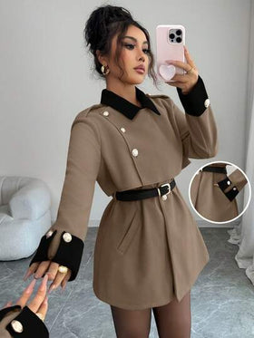Elenzga معطف أنيق فاخر وسميك للنساء، بدون حزام