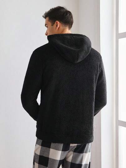 SHEIN ملابس علوية رجالي مريح وناعم من الفليس المرجاني، قابل للارتداء في المنزل والخارج، بأكمام طويلة وقبعة، مناسب للارتداء في فصل الشتاء