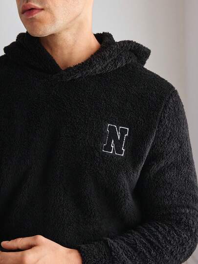 SHEIN ملابس علوية رجالي مريح وناعم من الفليس المرجاني، قابل للارتداء في المنزل والخارج، بأكمام طويلة وقبعة، مناسب للارتداء في فصل الشتاء