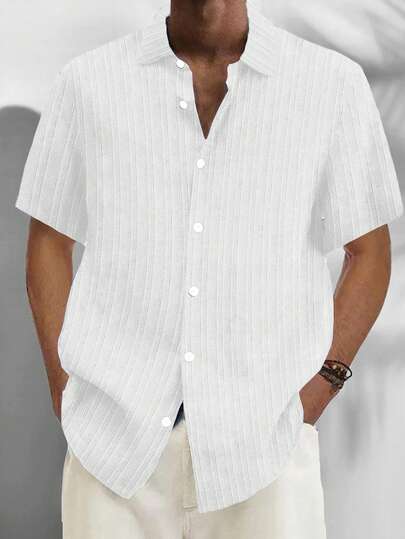 قميص بولو بأكمام قصيرة وأزرار للرجال ذوي الحجم الكبير، قماش خفيف الوزن وقابل للتنفس، بتصميم أساسي مريح