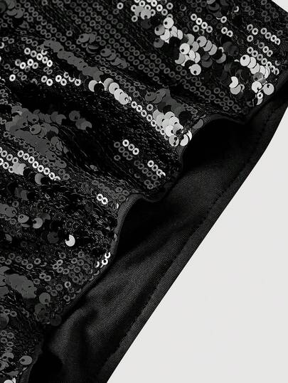SHEIN MOD سروال قصير للنساء مزين بالترتر الأسود الأنيق