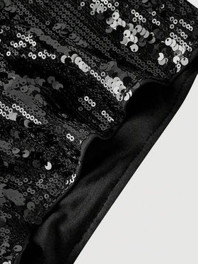 SHEIN MOD سروال قصير للنساء مزين بالترتر الأسود الأنيق