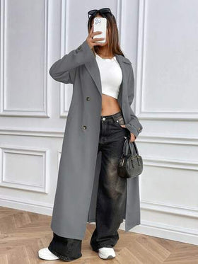 Chiquease معطف طويل الأكمام كاجوال أحادي اللون بتصميم بسيط للنساء