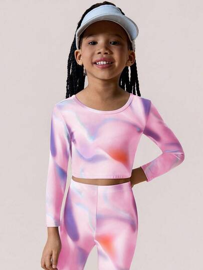 SHEIN طقم ملابس رياضية للفتيات الصغيرات، بتصميم ملون وزاهي وحيوي، توب بأكمام طويلة مع تصميم ظهر مفتوح + بنطلون، مناسب للتمرين الرياضي والارتداء اليومي والمناسبات الكاجوال