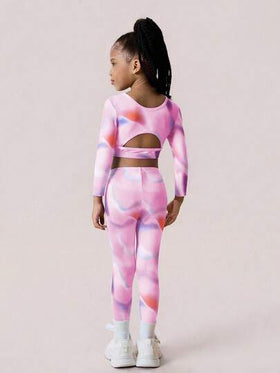 SHEIN طقم ملابس رياضية للفتيات الصغيرات، بتصميم ملون وزاهي وحيوي، توب بأكمام طويلة مع تصميم ظهر مفتوح + بنطلون، مناسب للتمرين الرياضي والارتداء اليومي والمناسبات الكاجوال