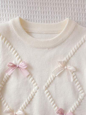 SHEIN Genkimix Kids مجموعة بنطلون وسترة مضفرة للفتيات المراهقات، كنزة صوفية صوفية مزينة بفراشة ثلاثية الأبعاد مع تنورة مطوية، جميلة وأنيقة، شتوي