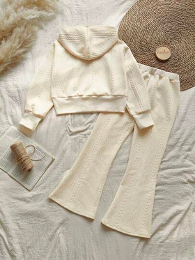 SHEIN Vintaside Kids مجموعة بنطلون وجاكيت ذو كم طويل وقبعة للفتيات المراهقات للربيع/الخريف، بدلة كاجوال عصرية للاستخدام اليومي، قطعتان