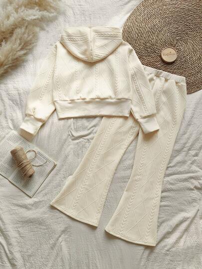 SHEIN Vintaside Kids مجموعة بنطلون وجاكيت ذو كم طويل وقبعة للفتيات المراهقات للربيع/الخريف، بدلة كاجوال عصرية للاستخدام اليومي، قطعتان