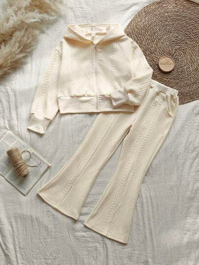 SHEIN Vintaside Kids مجموعة بنطلون وجاكيت ذو كم طويل وقبعة للفتيات المراهقات للربيع/الخريف، بدلة كاجوال عصرية للاستخدام اليومي، قطعتان