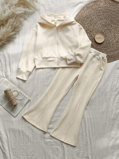 SHEIN Vintaside Kids مجموعة بنطلون وجاكيت ذو كم طويل وقبعة للفتيات المراهقات للربيع/الخريف، بدلة كاجوال عصرية للاستخدام اليومي، قطعتان