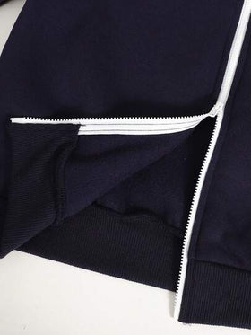 SHEIN مجموعة ملابس رياضية كاجوال للفتيات المراهقات، تتكون من هوديي بسحاب وبنطال رياضي واسع الساق، بطبعات نجمية، باللونين الأزرق الداكن والأزرق الكحلي