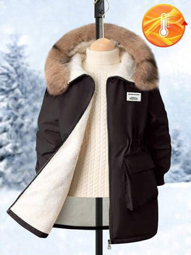 SHEIN معطف قطن متوسط الطول، أنيق وبسيط، مزود بغطاء للرأس وجيوب كبيرة، ياقة من الفرو، مناسب للشتاء والخريف، للمراهقين