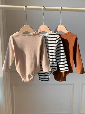 SHEIN 3 قطع/مجموعة رومبير رضيع طويلة الأكمام مطبوعة برسوم كرتونية جميلة للأولاد/البنات الرضع، ملابس أطفال مشتركة، ملابس شتوية للأطفال