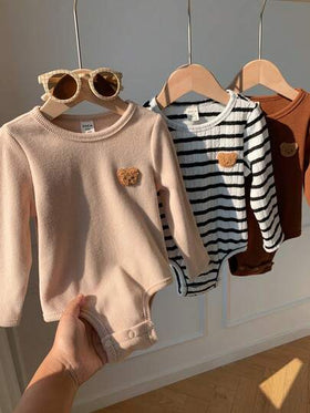 SHEIN 3 قطع/مجموعة رومبير رضيع طويلة الأكمام مطبوعة برسوم كرتونية جميلة للأولاد/البنات الرضع، ملابس أطفال مشتركة، ملابس شتوية للأطفال