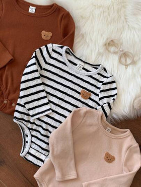 SHEIN 3 قطع/مجموعة رومبير رضيع طويلة الأكمام مطبوعة برسوم كرتونية جميلة للأولاد/البنات الرضع، ملابس أطفال مشتركة، ملابس شتوية للأطفال