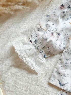 Vintaside Kids طقم ملابس علوية مطبوعة بالزهور مع ياقة وأزرار أمامية وبنطلون، كاجوال للخريف
