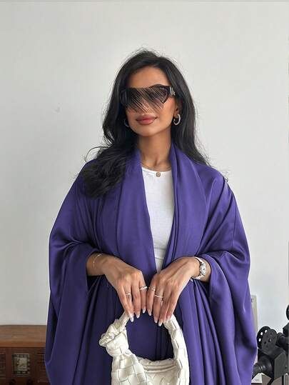 عباءة فضفاضة بلون أحادي على الطراز الشرق أوسطي مع أكمام خفاش وحجاب، عباءة