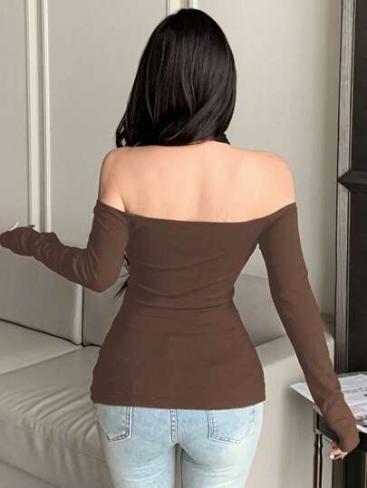 DAZY تي شيرت نسائي جديد للصيف بتصميم الخصر، أكمام طويلة