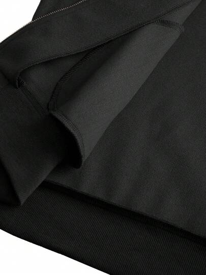 Manfinity CasualCool جاكيت رجالية كاجوال أحادية اللون بأكمام طويلة، متعددة الاستخدامات للخريف والشتاء، جاكيت رجالية مزودة بسحاب باللون الأسود