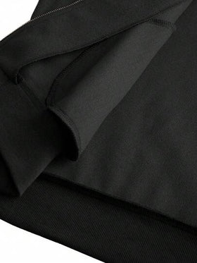 Manfinity CasualCool جاكيت رجالية كاجوال أحادية اللون بأكمام طويلة، متعددة الاستخدامات للخريف والشتاء، جاكيت رجالية مزودة بسحاب باللون الأسود