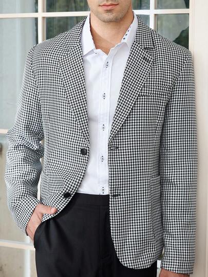 Manfinity Bizformal بليزر رجالي كاجوال أحادي الصدر بجيب مطبوع بنمط الفضاء، بليزر رجالي كاجوال أحادي الصدر بنمط الهرنبت باللونين الأسود والأبيض، بليزر رجالي مناسب للاستخدام في مهرجان الشتاء والهالوين والأعياد القديمة