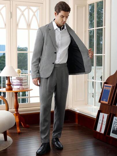 Manfinity Bizformal بليزر رجالي كاجوال أحادي الصدر بجيب مطبوع بنمط الفضاء، بليزر رجالي كاجوال أحادي الصدر بنمط الهرنبت باللونين الأسود والأبيض، بليزر رجالي مناسب للاستخدام في مهرجان الشتاء والهالوين والأعياد القديمة