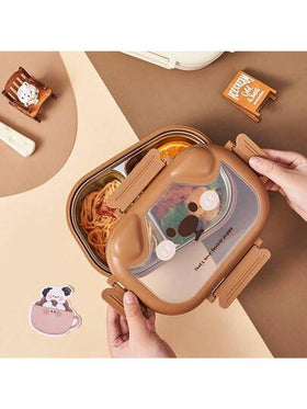Stainless Steel Bento Box With Compartment Design Cartoon Portable Food Container For School Daycare Picnic Camping
