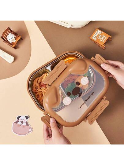 Stainless Steel Bento Box With Compartment Design Cartoon Portable Food Container For School Daycare Picnic Camping