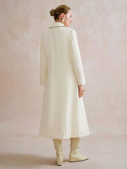 SHEIN Stylify معطف طويل أنيق بأكمام طويلة وياقة أزرار، مناسب للخروجات في فصل الشتاء