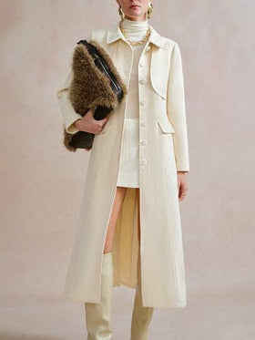SHEIN Stylify معطف طويل أنيق بأكمام طويلة وياقة أزرار، مناسب للخروجات في فصل الشتاء