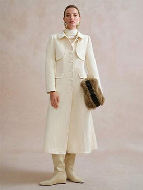 SHEIN Stylify معطف طويل أنيق بأكمام طويلة وياقة أزرار، مناسب للخروجات في فصل الشتاء
