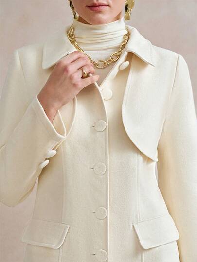 SHEIN Stylify معطف طويل أنيق بأكمام طويلة وياقة أزرار، مناسب للخروجات في فصل الشتاء