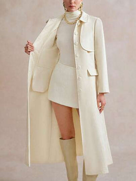 SHEIN Stylify معطف طويل أنيق بأكمام طويلة وياقة أزرار، مناسب للخروجات في فصل الشتاء