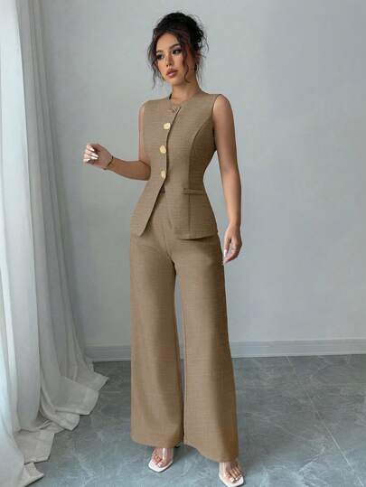Selianne بدلة نسائية أنيقة مزينة بأزرار مطبوعة بالزهور للاستخدام اليومي/التنقل