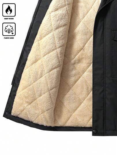 Manfinity Homme معطف مبطن مبطن للرجال مع طوق من الفرو ، معطف مبطن طويل كاجوال مع جيوب كبيرة ، ملابس خارجية دافئة للأعمال للخريف / الشتاء ملابس خارجية للرجال معطف طوق الفرو للرجال معطف شتوي للرجال ملابس باردة للرجال معطف مبطن حراري للرجال للاستخدام اليومي