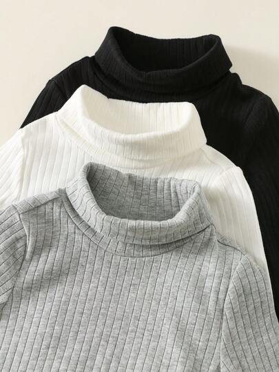 SHEIN مجموعة من 3 قطع للرضع من الأولاد/البنات، بدلة سميكة دافئة ذات لون واحد بياقة عالية وأكمام طويلة مع بنطلون، مريحة وعملية وأنيقة وكاجوال، مناسبة للارتداء داخل المنزل والخارج واليومي والرياضة والحفلات والتصوير في فصل الخريف/الشتاء