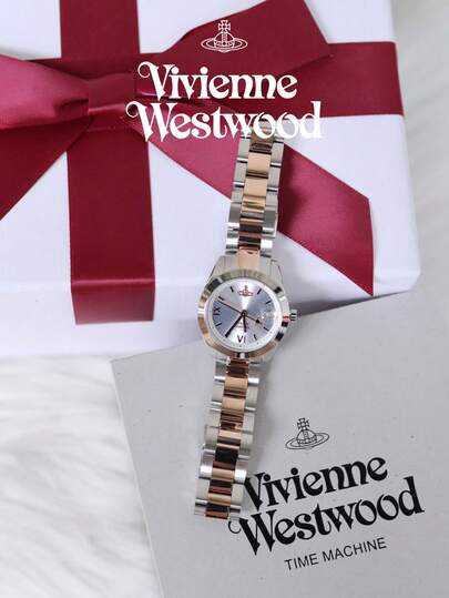 Vivienne Westwood ساعة VivienneWestwood Queen Mother بحزام فضي من الفولاذ، ساعة نسائية جديدة أنيقة بلوحة صغيرة