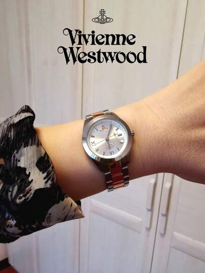 Vivienne Westwood ساعة VivienneWestwood Queen Mother بحزام فضي من الفولاذ، ساعة نسائية جديدة أنيقة بلوحة صغيرة
