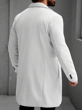 Manfinity Homme معطف طويل الأكمام بجيب وأزرار أمامية بلون واحد للرجال، معطف خروج خريفي، هدايا للأصدقاء والزوج والحبيب، شتوي